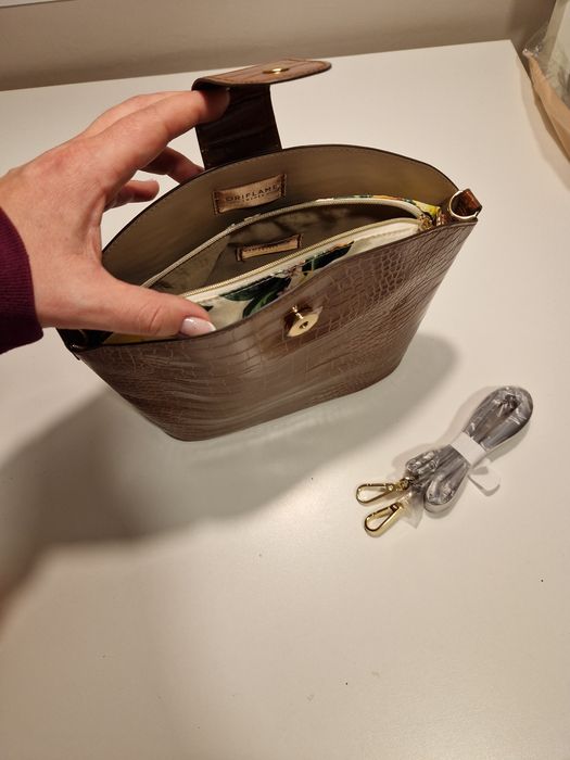 Nowa torebka 2 w 1, crossbody Oriflame Drift Dee brąz skóra krokodyl