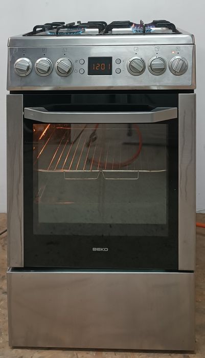 Kuchenka Gazowo Elektryczna Beko 50cm Srebrna + wąż reduktor