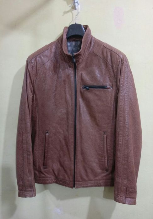 Оригінальна чоловіча шкіряна куртка бомбер бренду Azzaro Франція