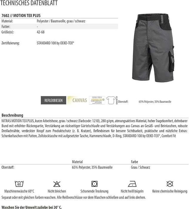 Nowe męskie krótkie spodenki robocze /odzież robocza NITRAS!S 42/ 2084