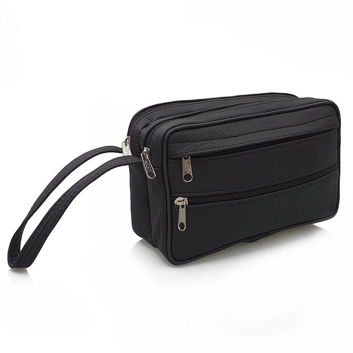 SASZETKA męska skórzana do ręki na dokumenty pieniądze F201 czarna