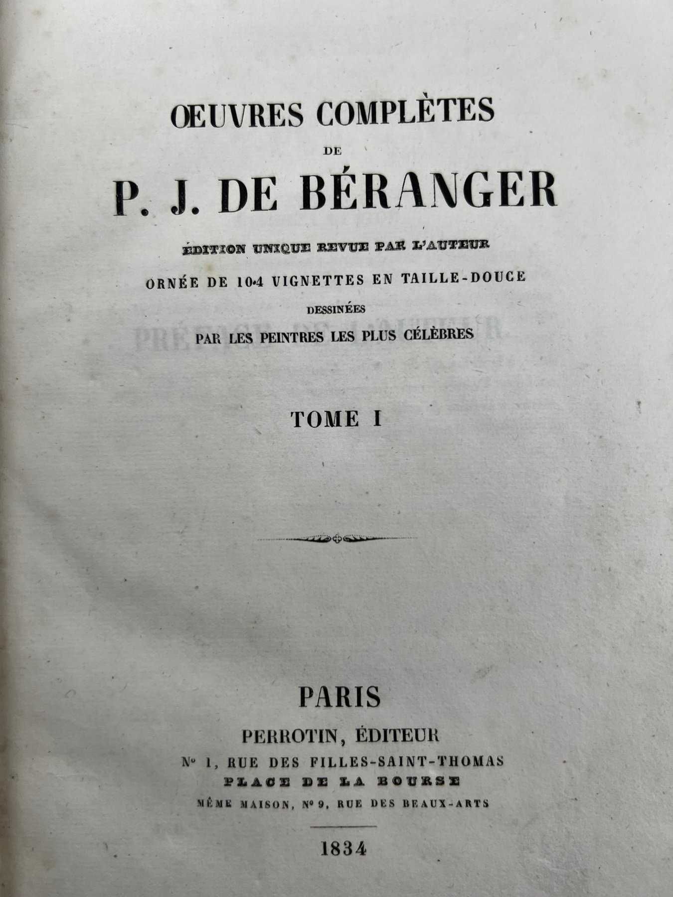 Obras completas de Pierre-Jean de Béranger, em 5 volumes. 1834