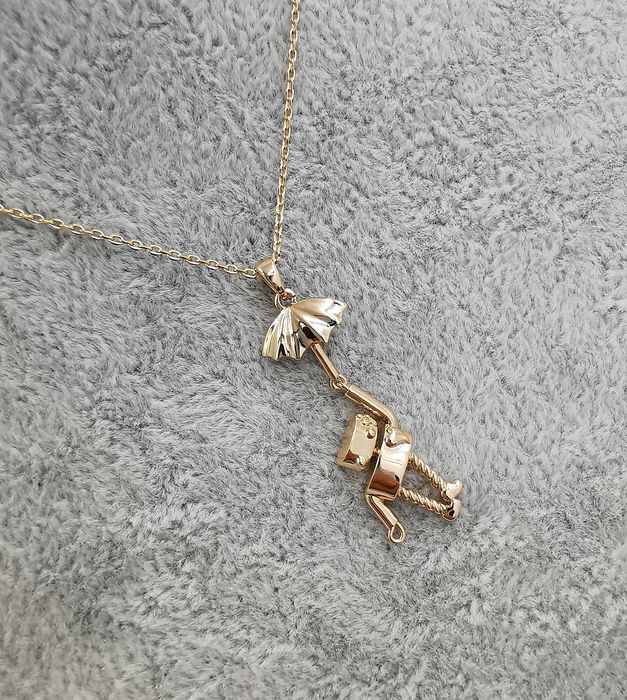 Celebrytka pozłacana 40+5 CM robot z parasolką