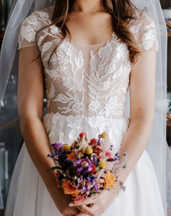 Piękna suknia ślubna 36/38 173cm koronka + 2,5 m welon gratis!