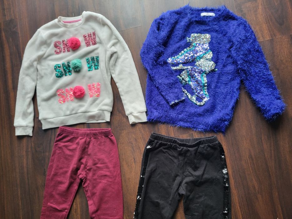 Zestaw ubrań sweterki legginsy 134