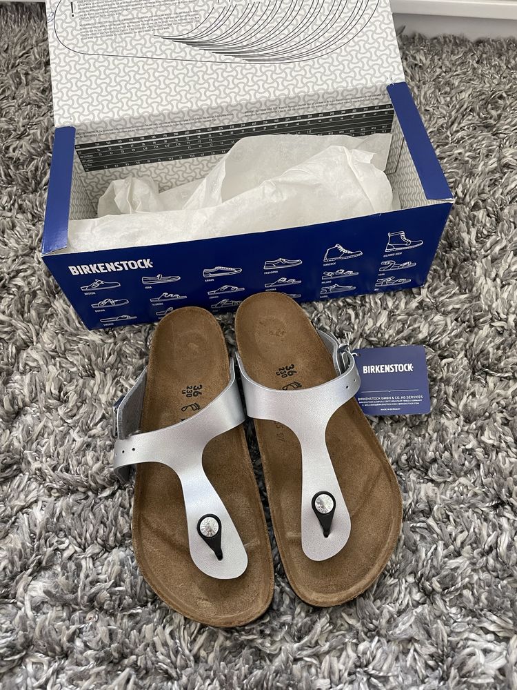 Nowe klapki japonki birkenstock gizeh 36 srebrne silver