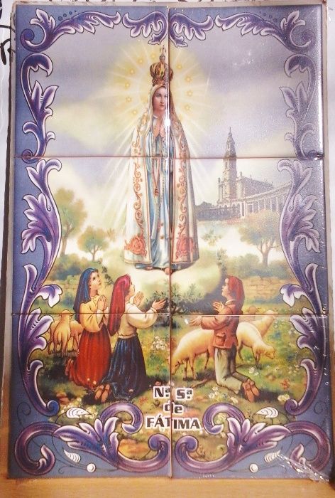 Painel de Azulejos Nossa Sra. Fátima 30 X 20CM Jacinta Lúcia Francisco