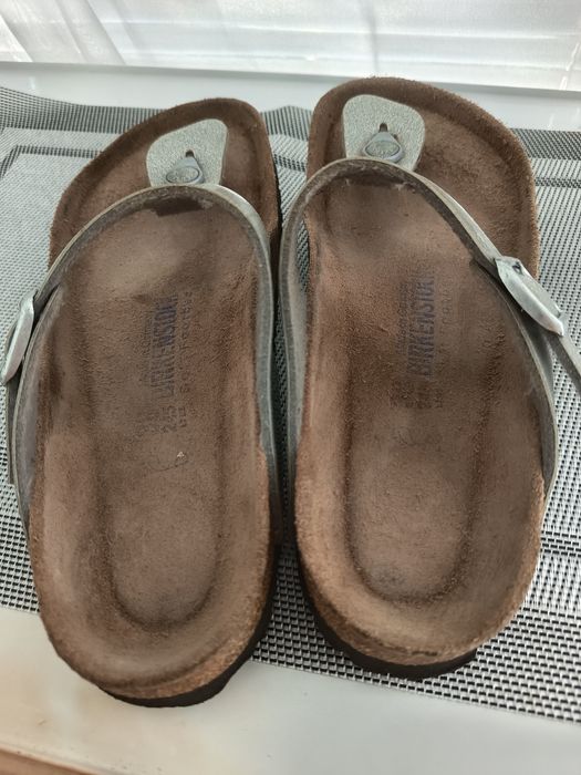 Биркенштоки шкіряні шльопанці в'єтнамки Birkenstock Gizeh 38 сірі