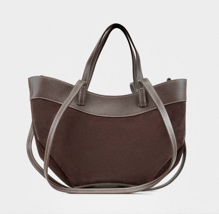 Сумка шопер замшева коричнева чорна тауп Сумка замшевая шоппер Италия