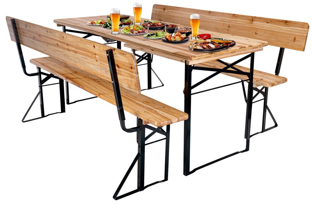 Zestaw stalowo-drewniany PORTER stół+ 2 ławki