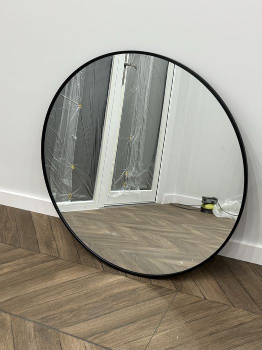 Lustro okrągłe w metalowej czarnej ramie wiszące  loft 80 cm