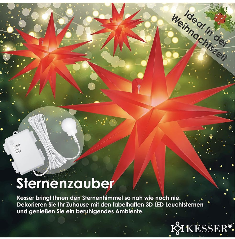 KESSER® Podświetlana gwiazda 3D 35 cm, gwiazda bożonarodzeniowa LED