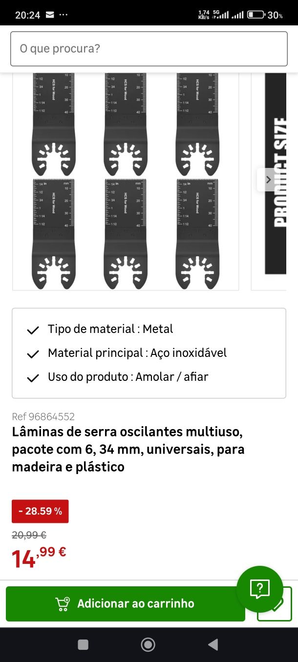 Lâminas de serra oscilantes multiuso, pacote com 5, 34 mm, universais,
