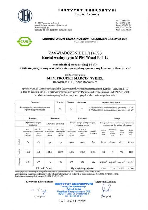Kocioł uniwersalny na pellet i drewno MPM Wood Pell 14 kW