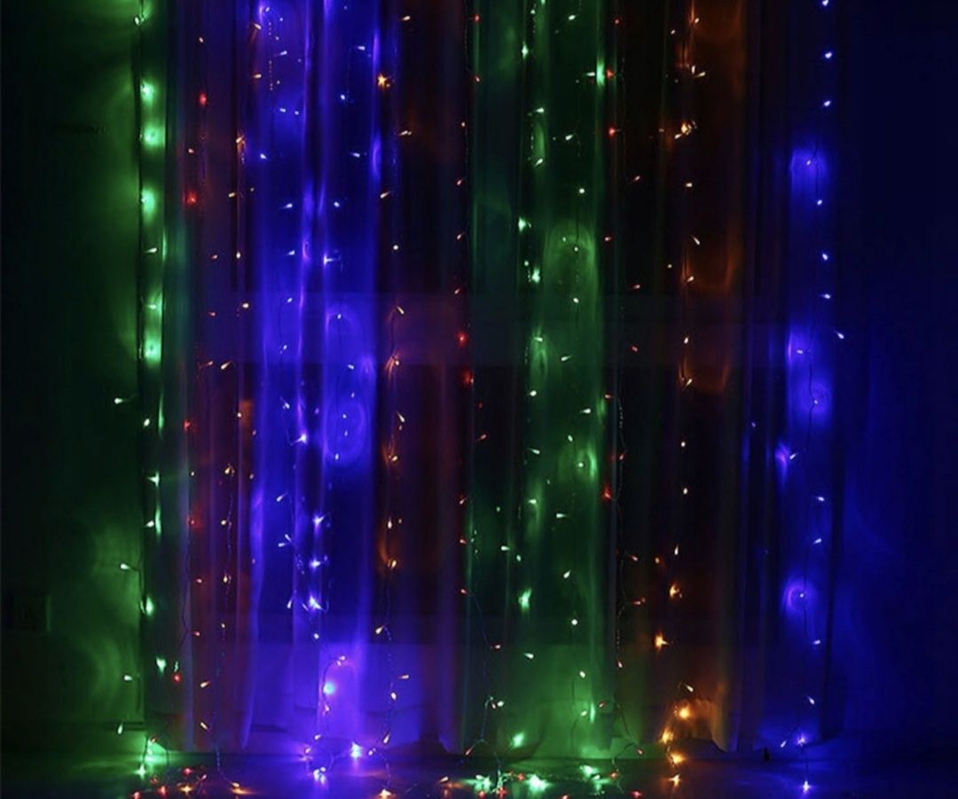Kurtyna LED 3X3 432 Lampki Choinkowe Sople Multikolor Święta Prezent