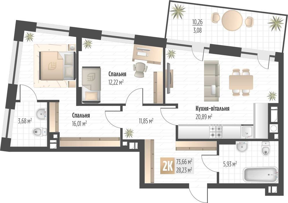 Продаж 2 кім. квартири SOUL PARK вул П. Орлика 73,67 кв.м