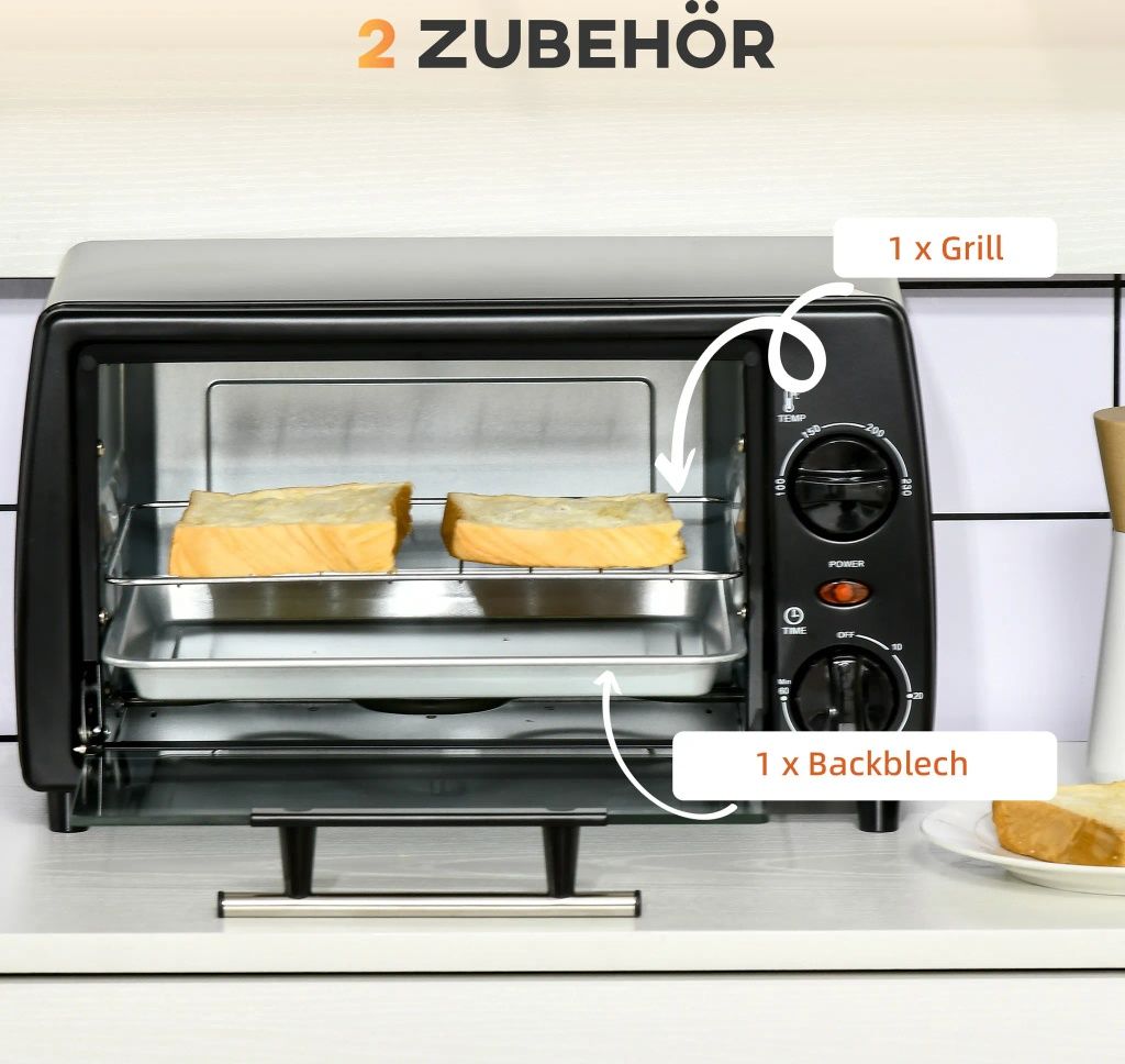 HOMCOM Mini piekarnik 10 litrów 750W Mały piekarnik elektryczny