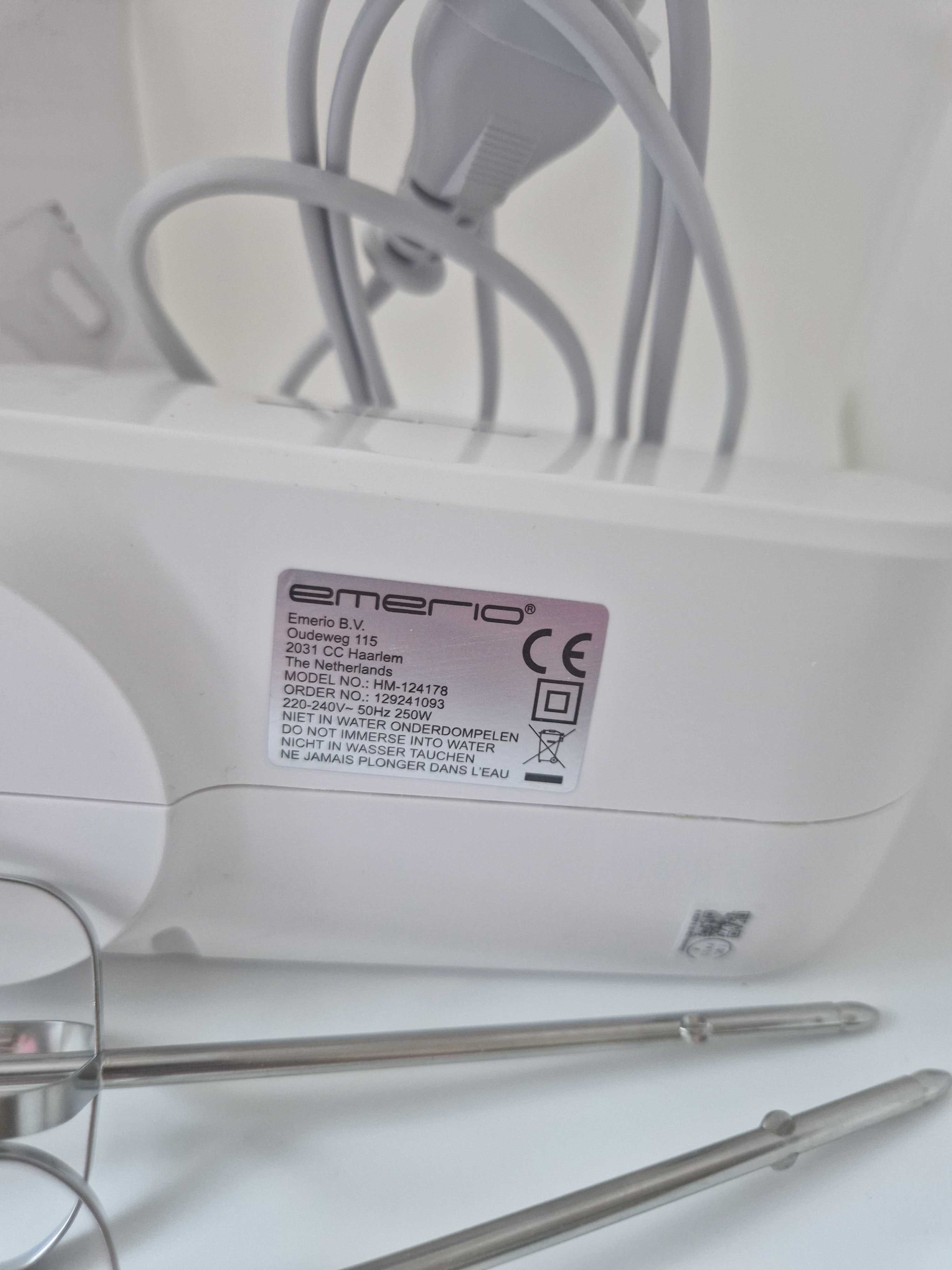 EMERIO Mikser Ręczny 250W 6 Prędkości Turbo Stal Nierdzewna brak haków