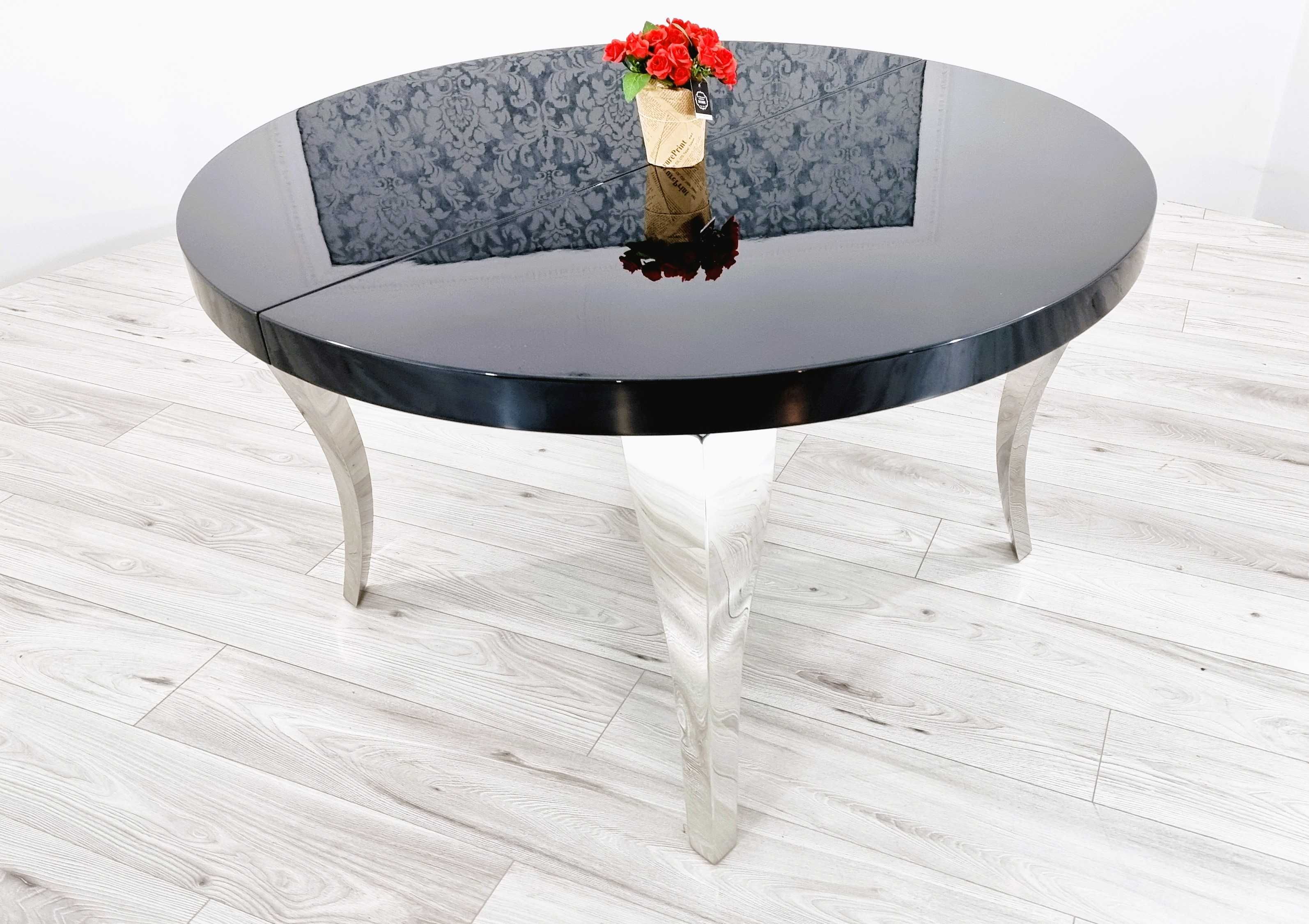 Stół Glamour rozkładany okrągły 130cm/160cm Ludwik SILVER/BLACK