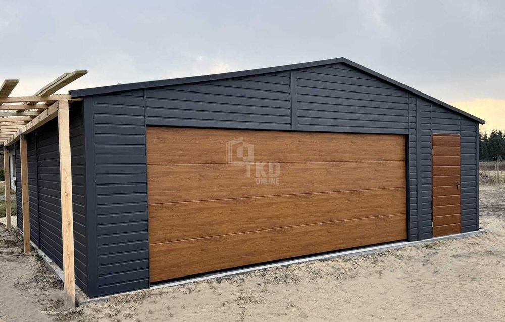 Garaż blaszany 7,5x6m Brama 2x Okno drzwi dach Blacha na Rąbek  TKD267