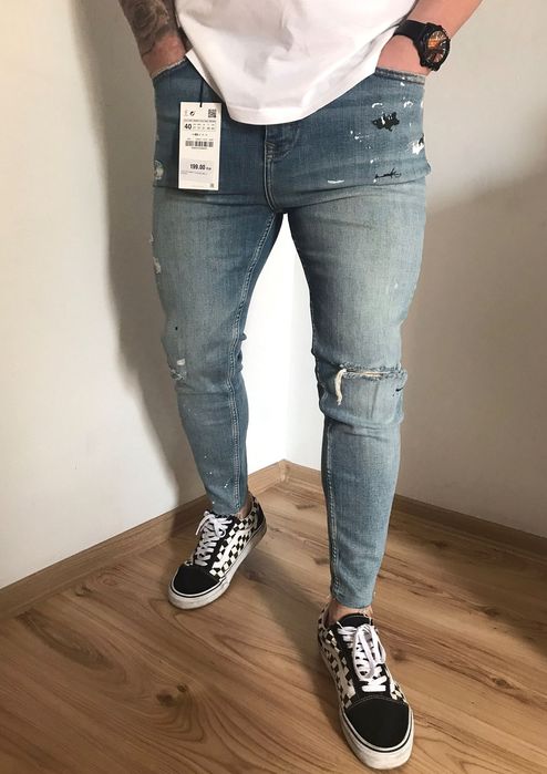Spodnie jeansowe rurki z dziurami Zara rozmiar 42
