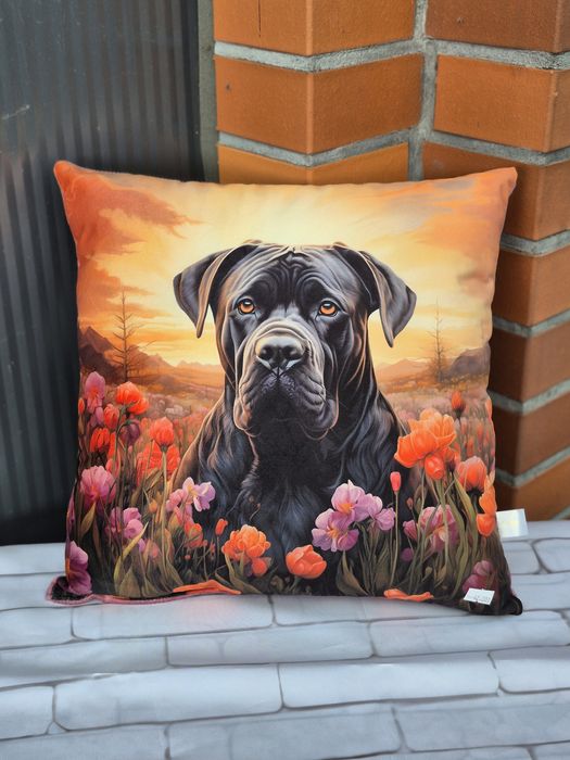 Poduszka z psem 38x38cm kwiaty prezent na urodziny