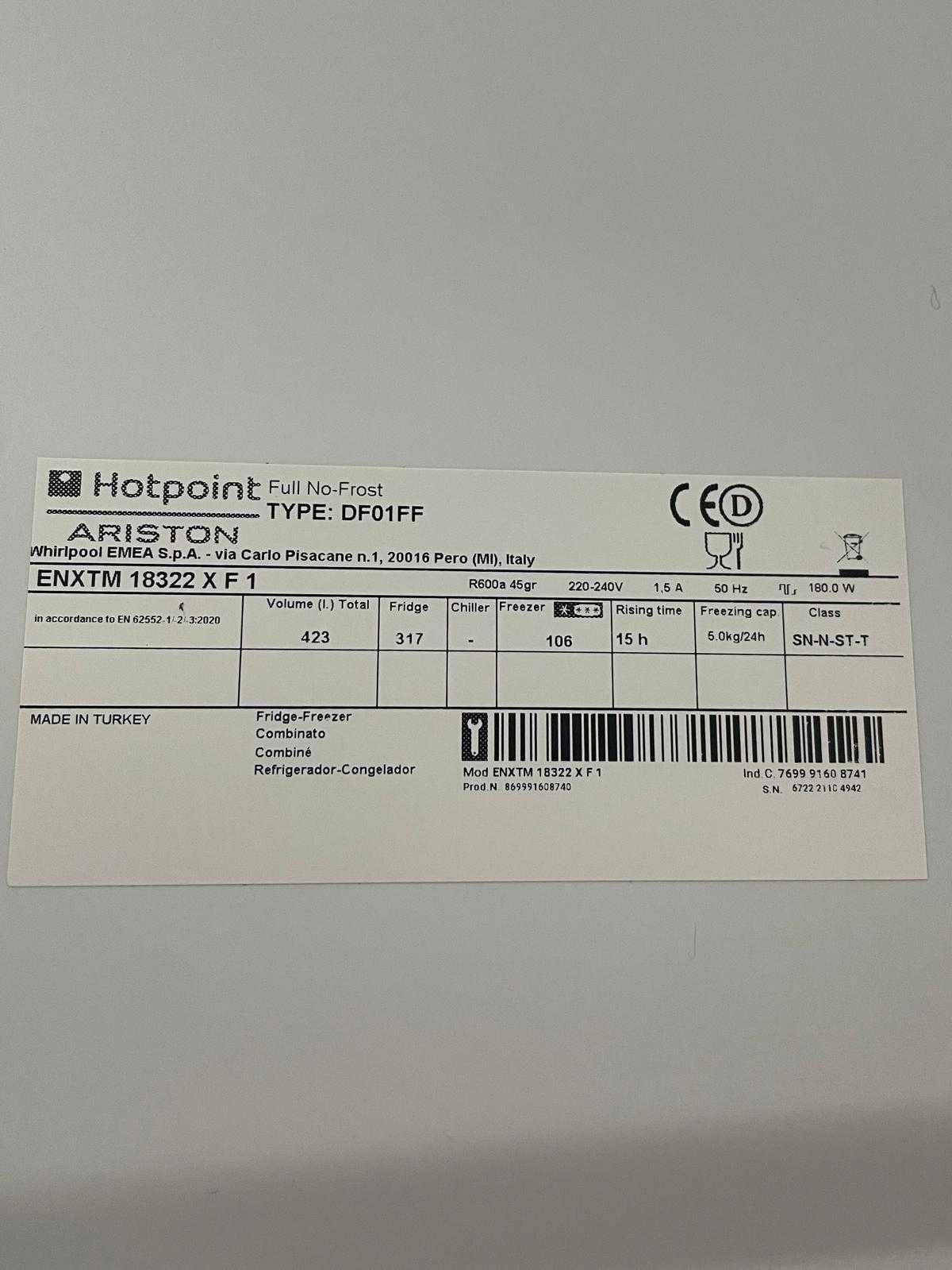 Frigorífico Hotpoint como novo – grande capacidade!