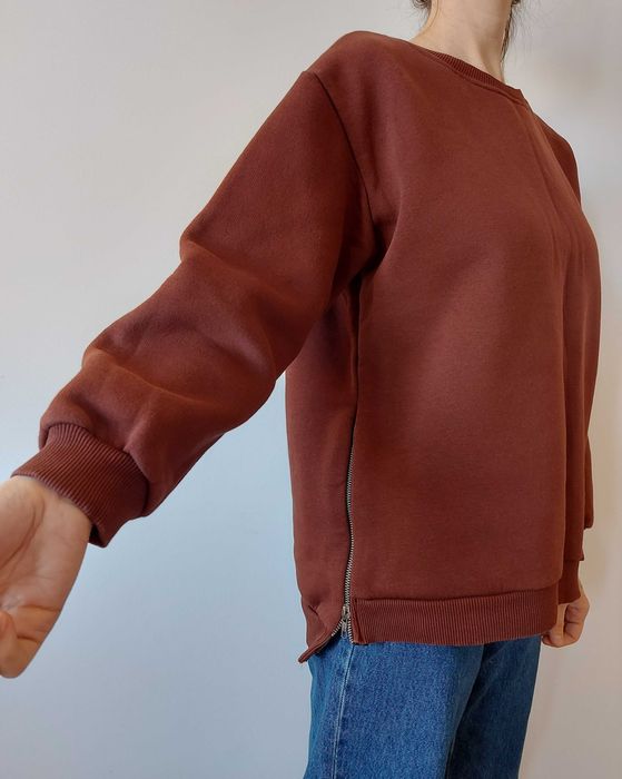 The Fancy damska bluza brązowa sweater z zamkiem z każdej strony M - L