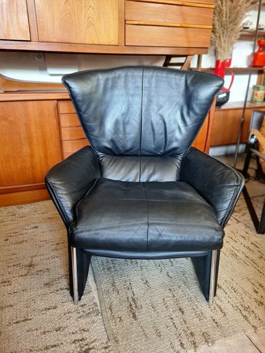 Fotel skórzany z funkcją relaksu,proj.Jürgen Lange,lata 80,mid century