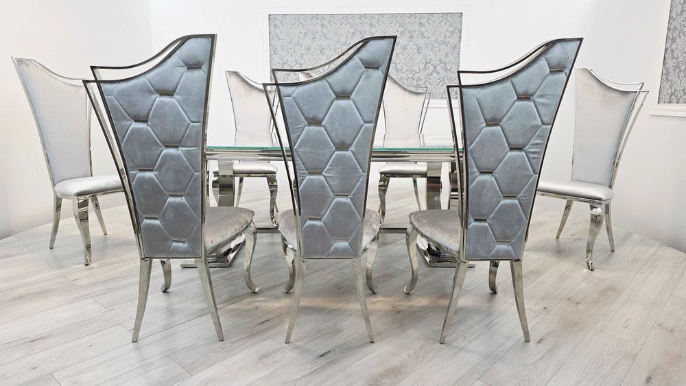 Jadalnia Glamour stół Omega Decor 200cm + 8 krzeseł Galactic/srebro