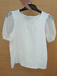 T-shirt bluzeczka biała H&M bufiaste rękawy 134/140  8-10 lat JAK NOWA