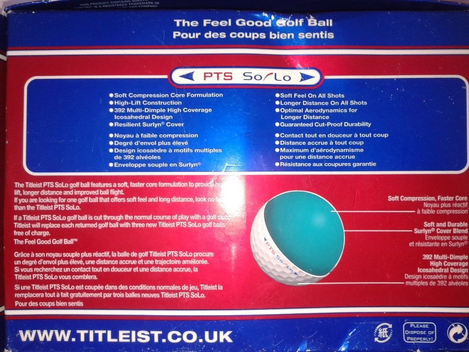 Nowe org piłeczki do golfa Titleist PTS So Lo-połowa kompletu 6sztuk