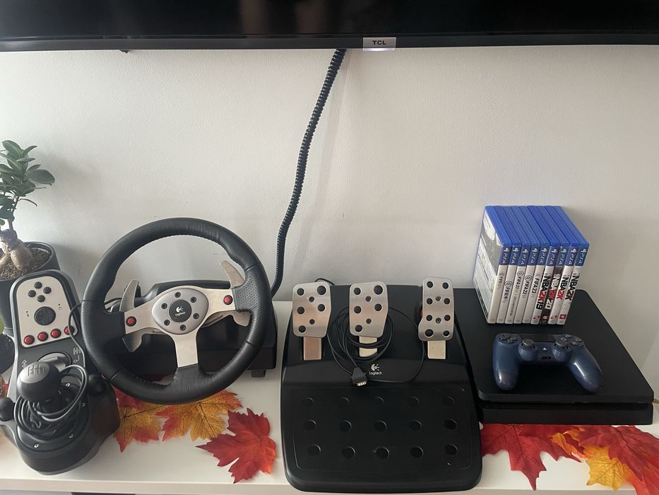 Zestaw PS4 Slim 1TB +Kierownica + 9Gier !