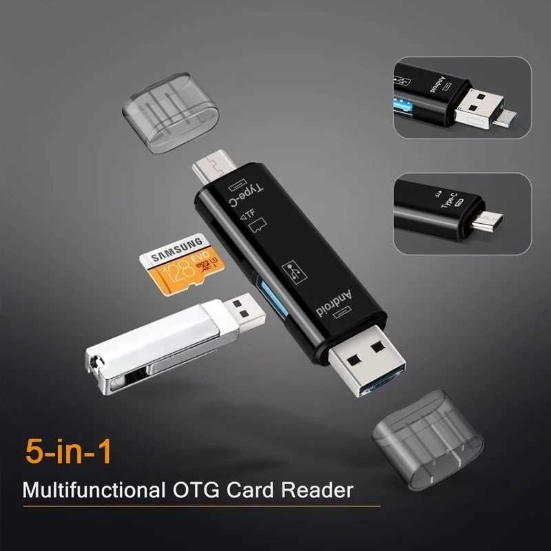 Кардридер 5 в 1 - Type-C, Micro USB, OTG, карт ридер card reader