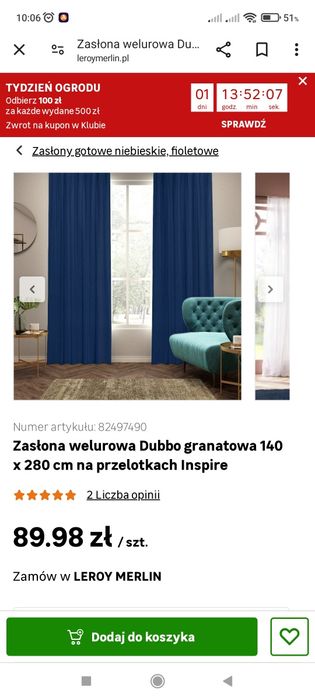 Zestaw czterech zasłon chabrowych, granatowych,nowe