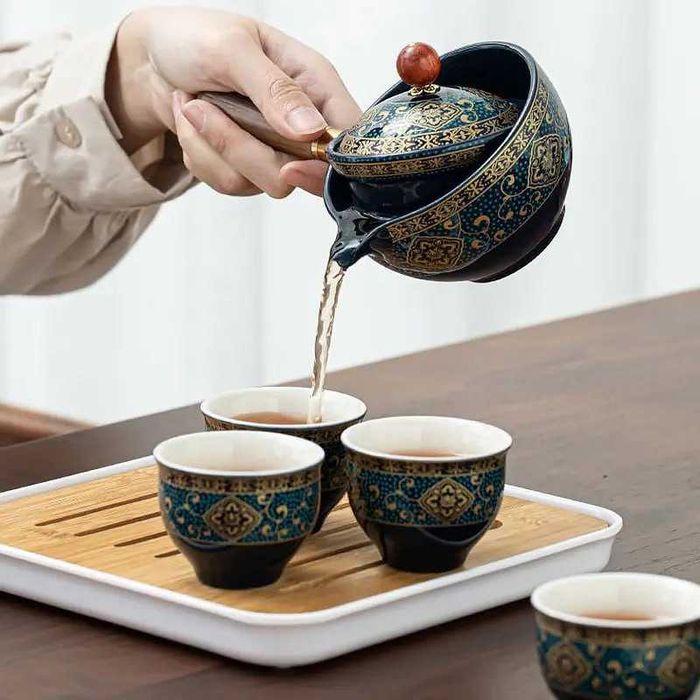 Дорожній набір для чайної церемонії Lesko blue керамічний 6 предметів