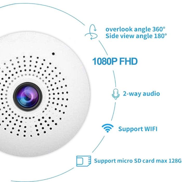 CÂMERA Espia Vigilancia WIFI Lampada 360º c/ APP Android IOS 1080P 2MP