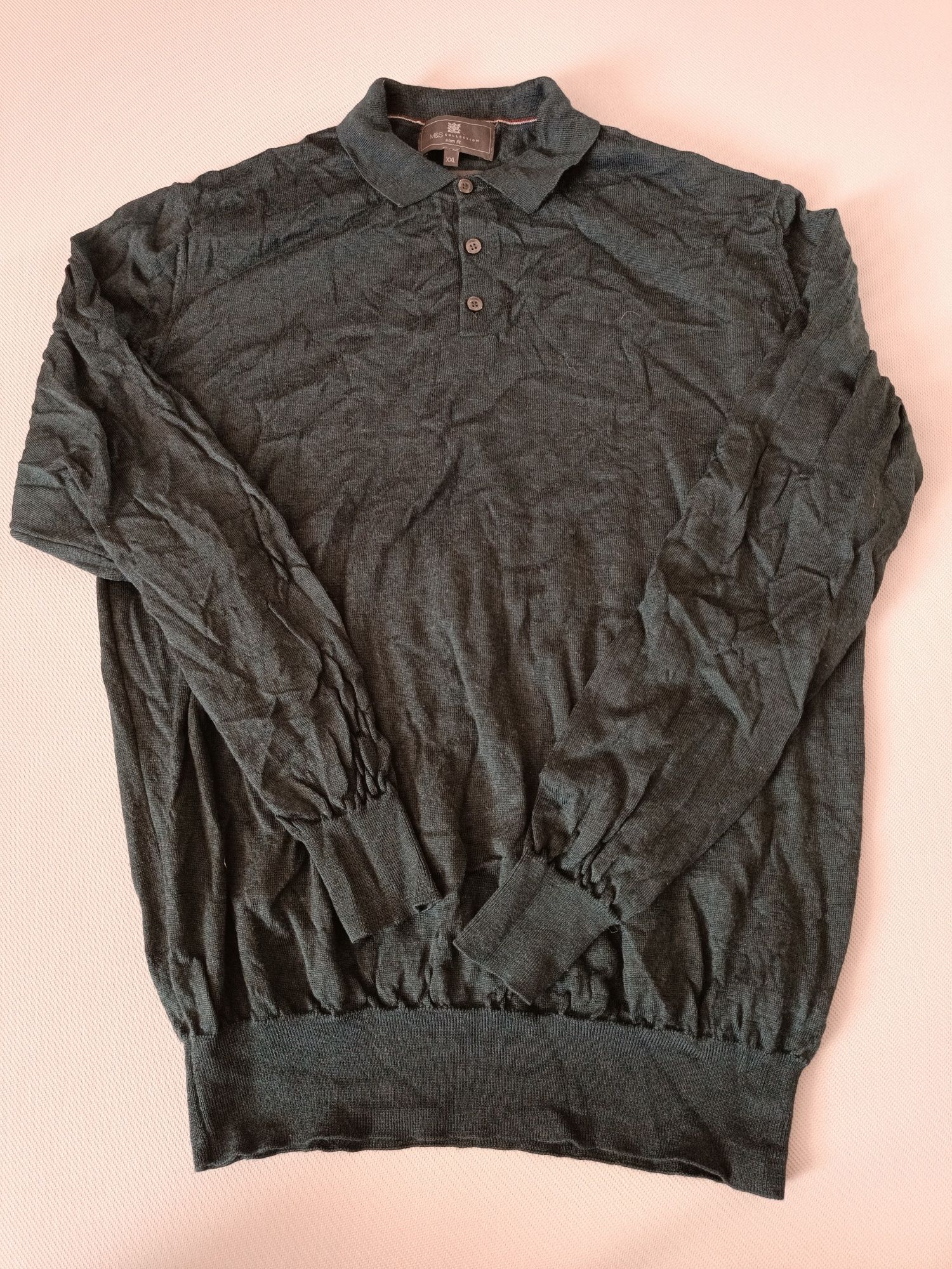 M&S collection skin fit sweter rozmiar XXL czarny merino i jedwab