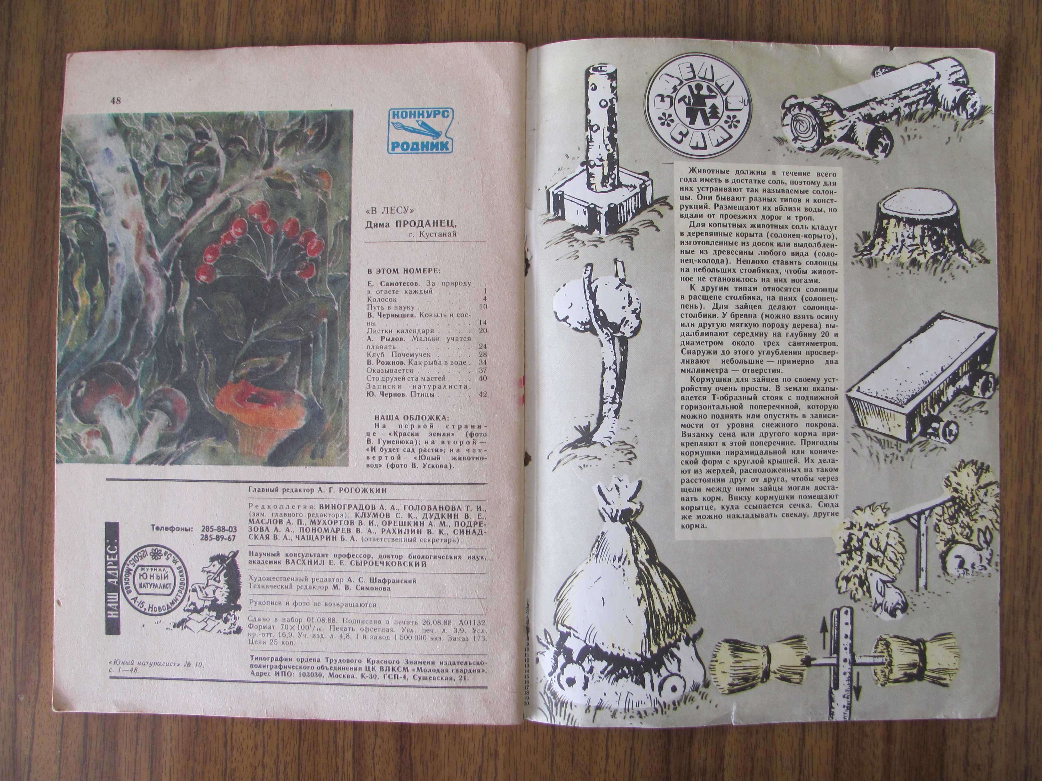 Журнал из СССР Юный натуралист 1988 г выпуск № 10 - любимый с детства!
