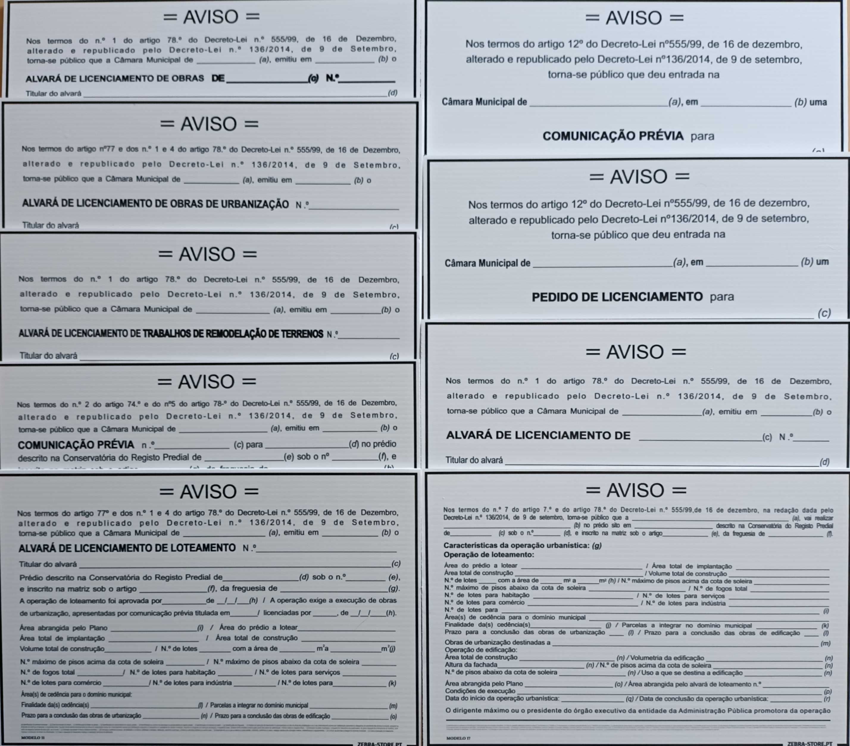 Placas de Alvará, Licenciamento Camarárias