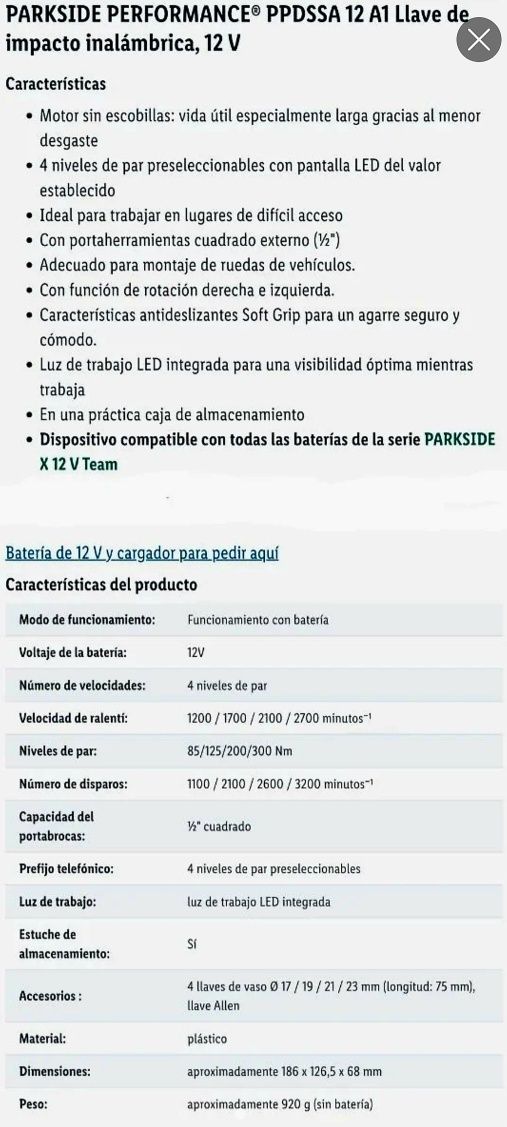 Parkside Performance Impacto 12v