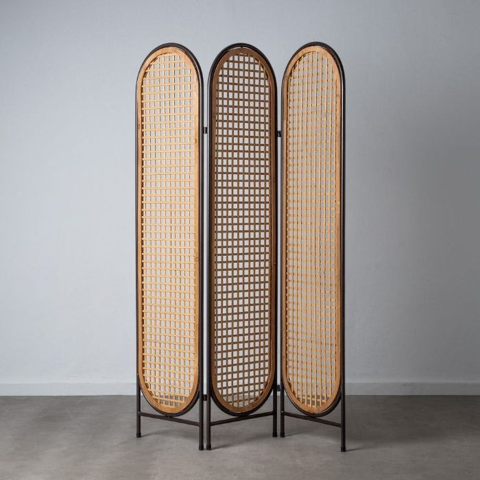 Biombo de Madeira Rattan e Metal - 127x180cm - By Arcoazul