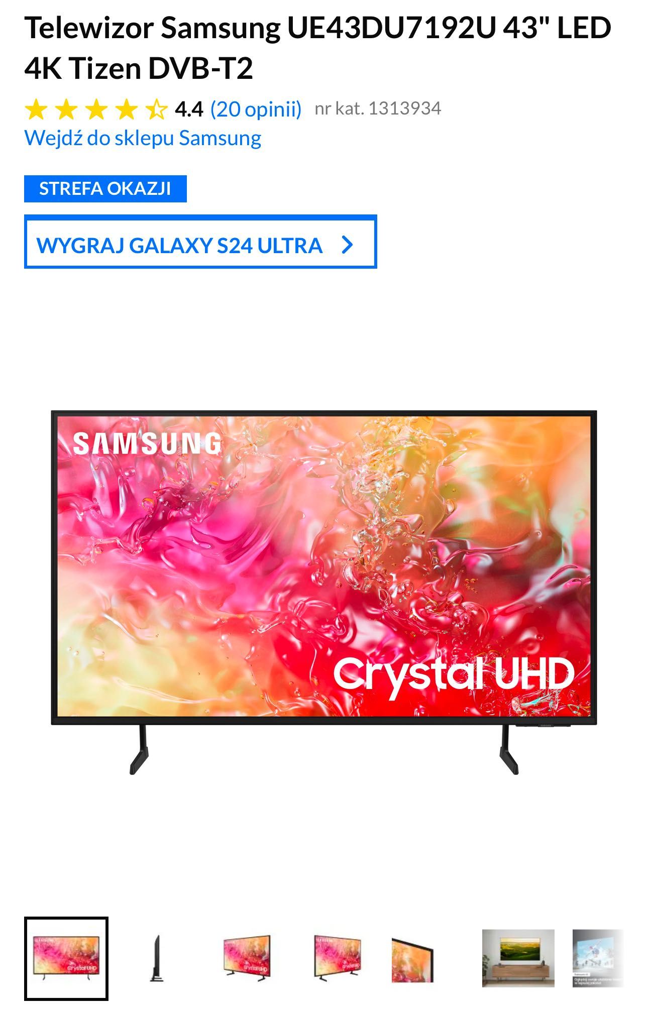 Telewizor Samsung UE43AU7092U 43" LED
4K Tizen DVB-T2