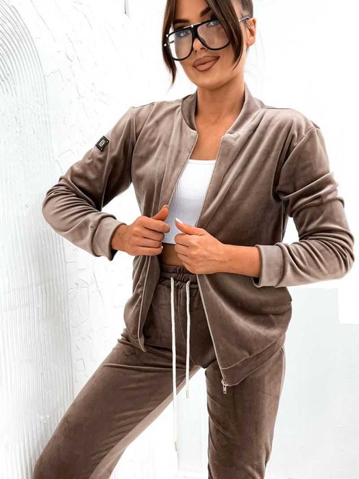 Dres welurowy rozpinany cappuccino Luxe MOON r. S/M