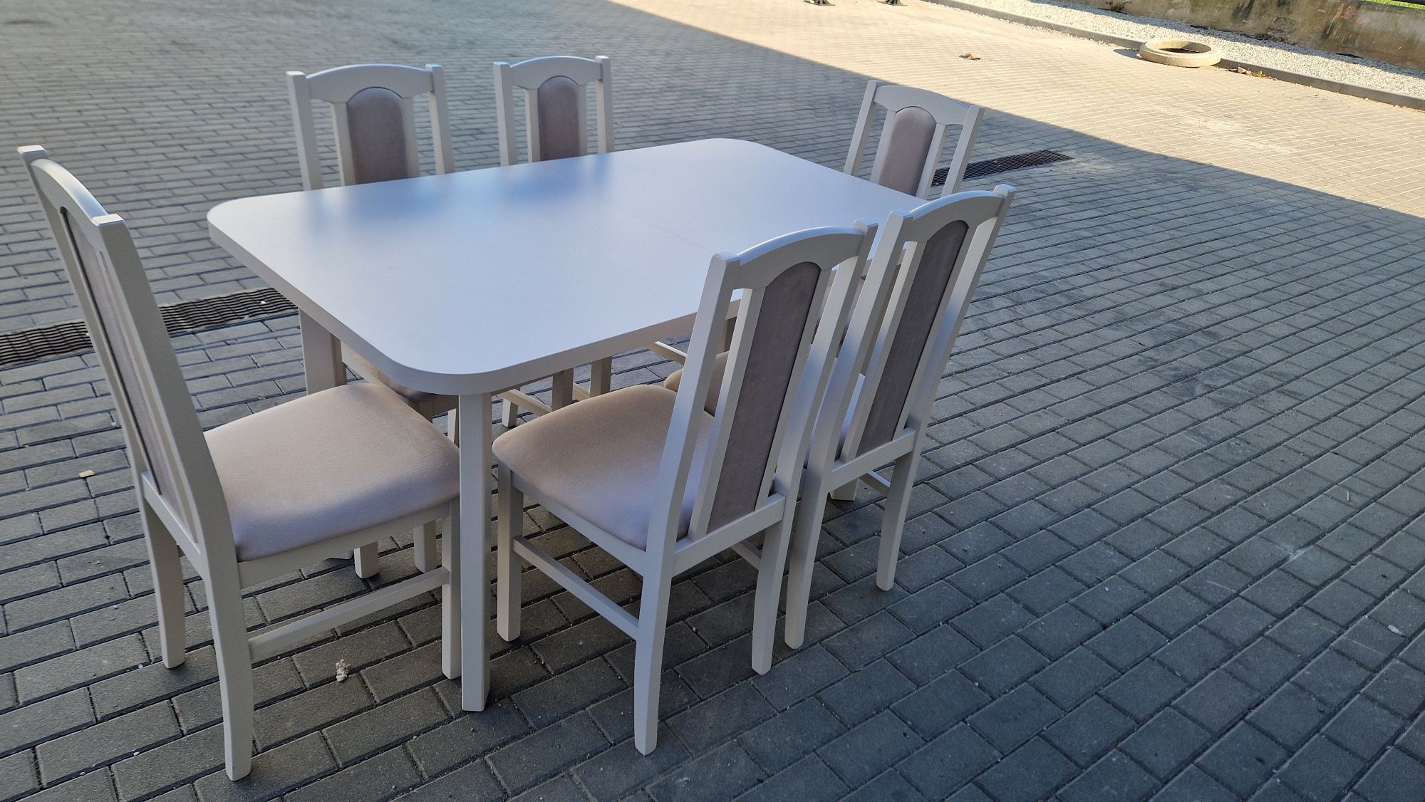 Nowe: Stół 80x140/180 + 6 krzeseł, KASZMIR+LATTE, dostawa cała POLSKA