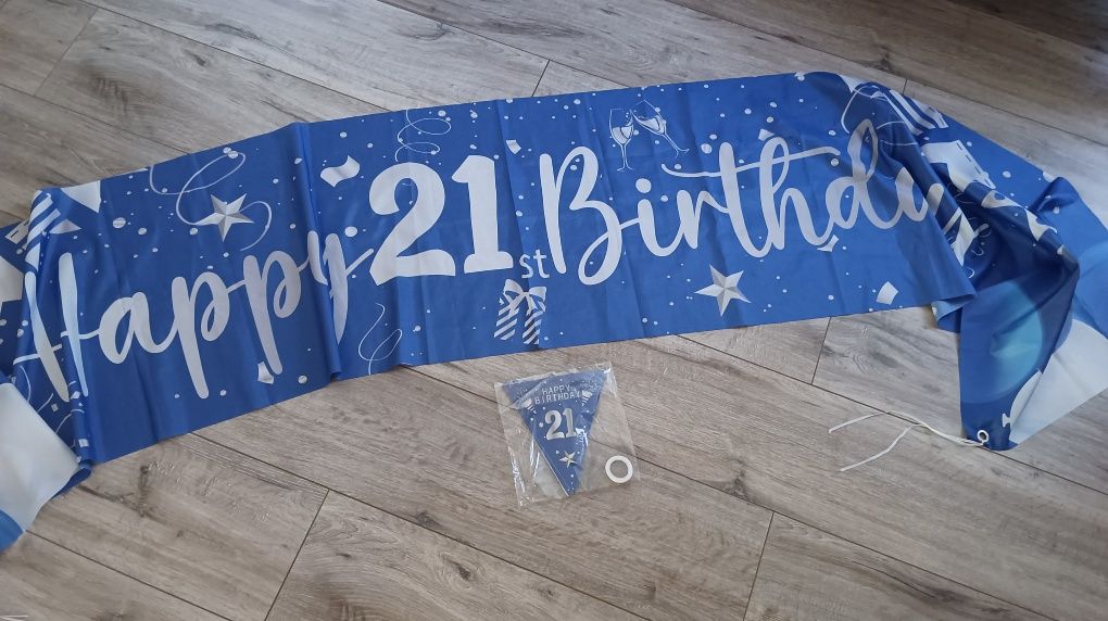 Стрічка "Happy birthday 21" + гірлянда прапорці "21"
