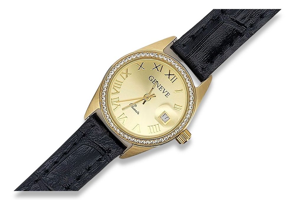Złoty zegarek damski 14k z BRYLANTAMI 0.25ct Geneve lwd078y Warszawa