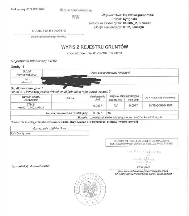 Działka budowlana Kruszyn 971m2