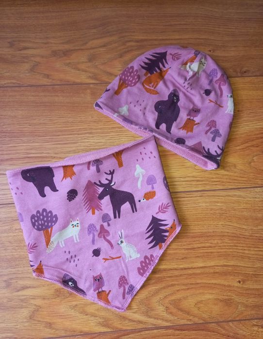 Lindex komplet czapka + apaszka 48-50 set zwierzątka