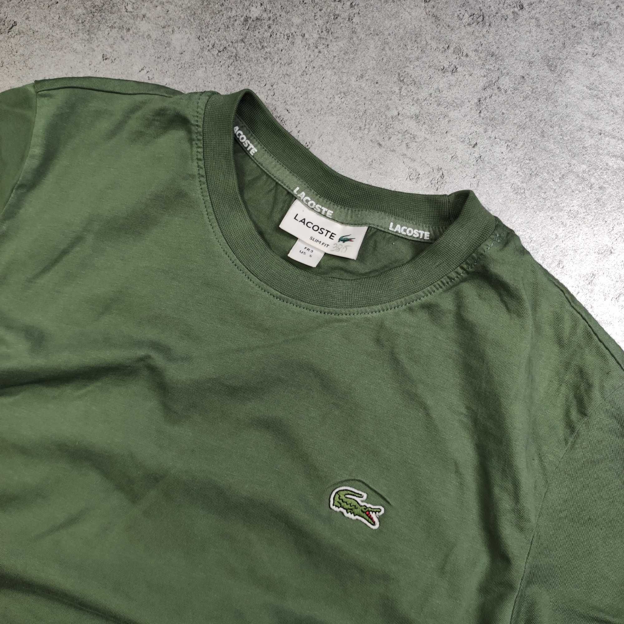 MĘSKA Koszulka PREMIUM Bawełna Logo Haft Zielona Lacoste France Casual